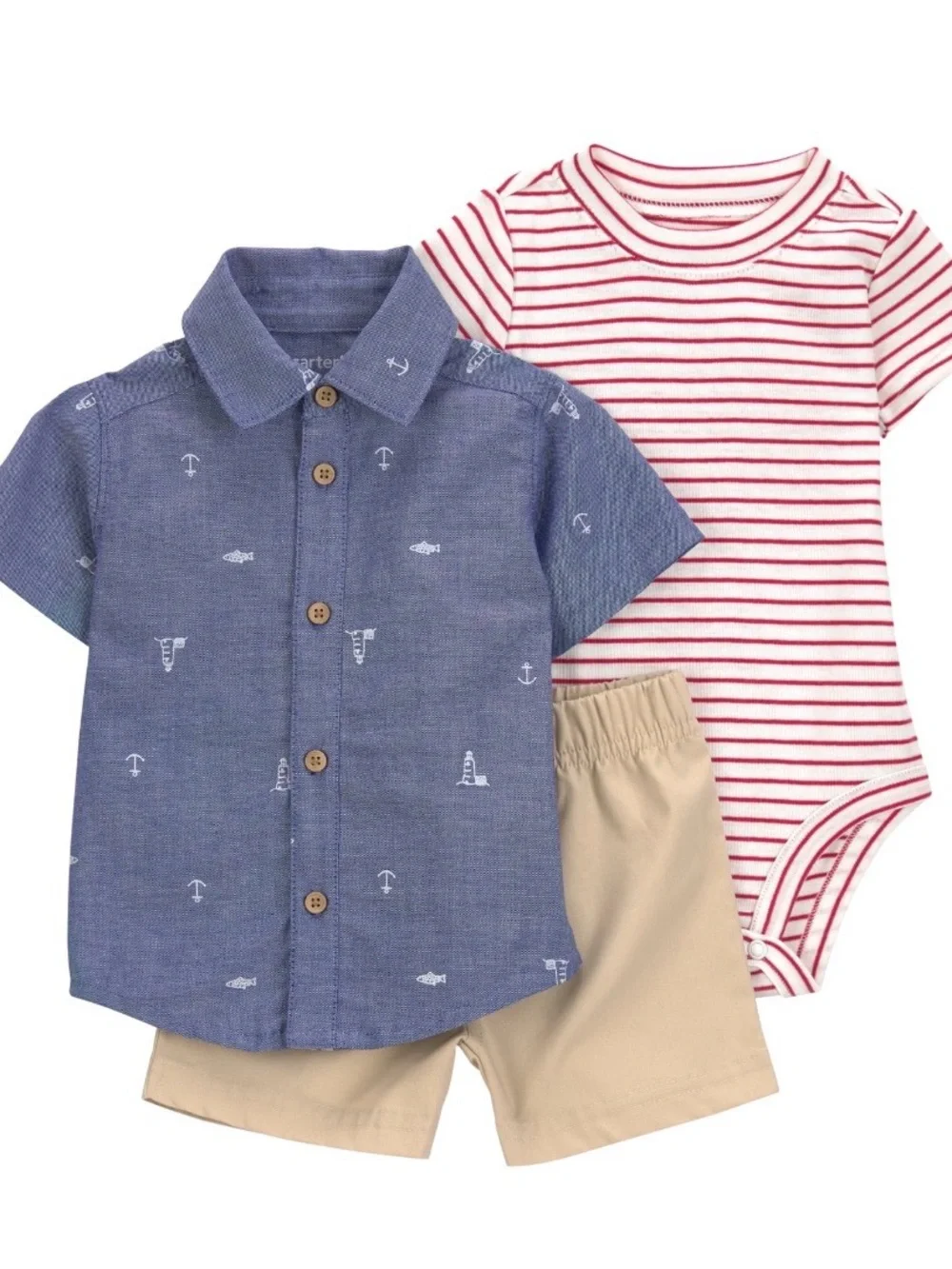 NWT Size 18 months Carter's Cream & Red Striped Short-Sleeve Baby One-Piece